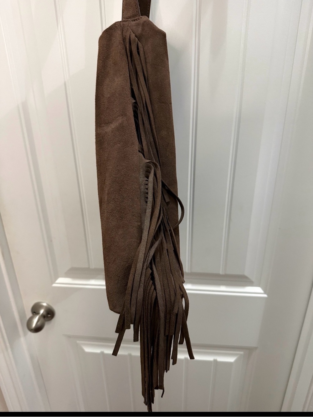 Divina Firenze Genuine Italian suede leather chocolate brown hobo with fringe - Picture 2 of 8